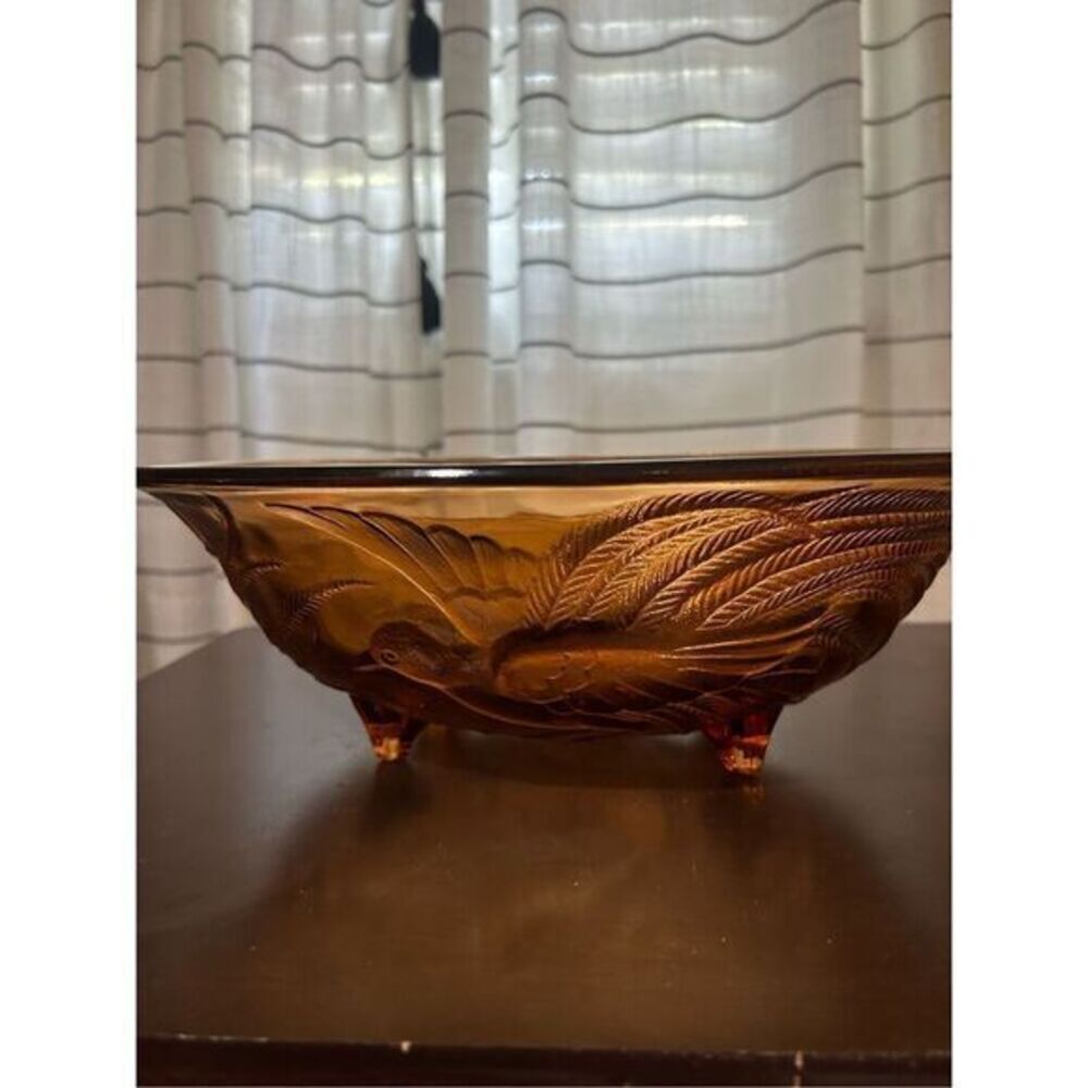 Vintage Indiana Glass Tiara Empress Bird of Paradise Coral 13" Large Footed Bowl